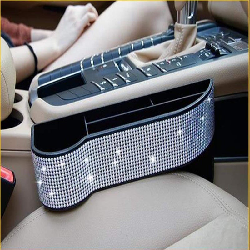 WedFeir Car Seat Side Drop Organizer, Sparkle Car Seat Gap Filler, Car Seat Console Storage Organizer, Crystal Car Seat Pockets with Cup Holder and Two Charging Ports for Co-Driver. - Image 3